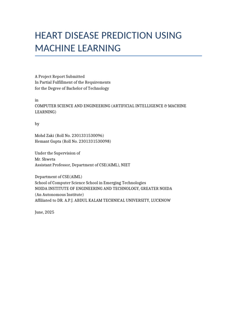 Heart Disease Prediction Report Initial 5 Pages | PDF | Machine ...