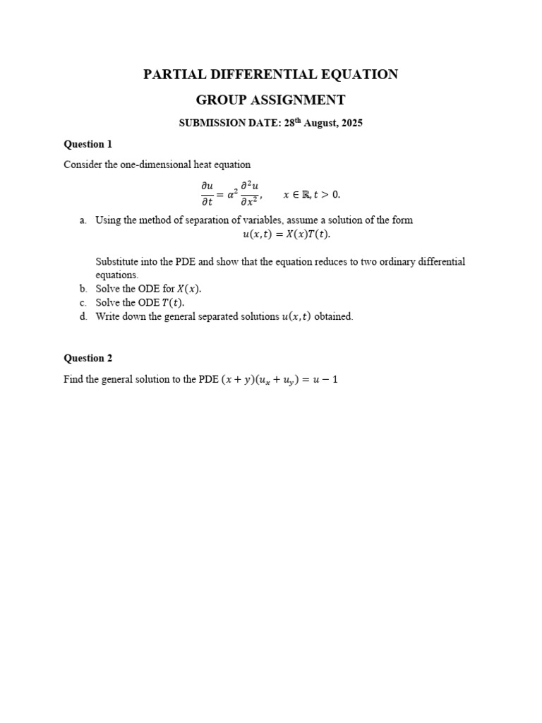 Heat Equation PDE Assignment Guide | PDF