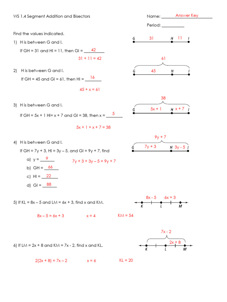 1.4 WS KEY Measuring Segments | PDF | Euclidean Geometry | Elementary ...