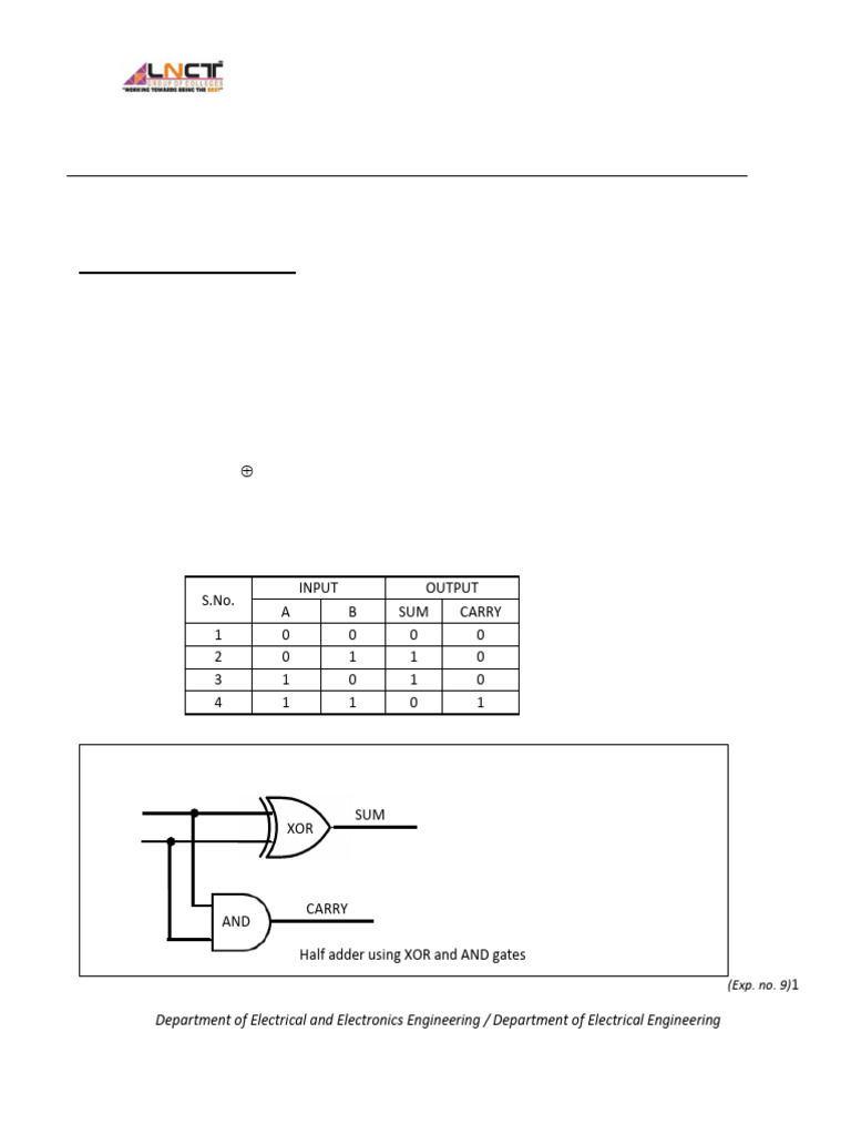 Half and Full Adder Circuit Experiment | PDF | Logic Gate | Electronic ...