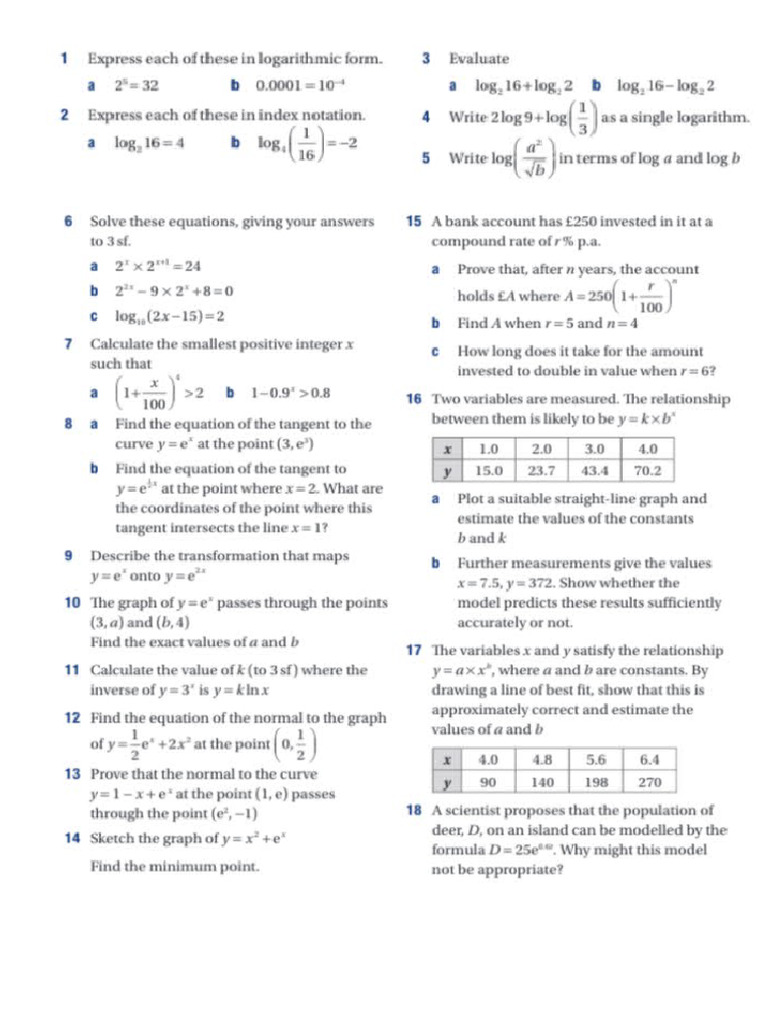 Exponentials And Logarithms Chapter Review Quetsions Pdf