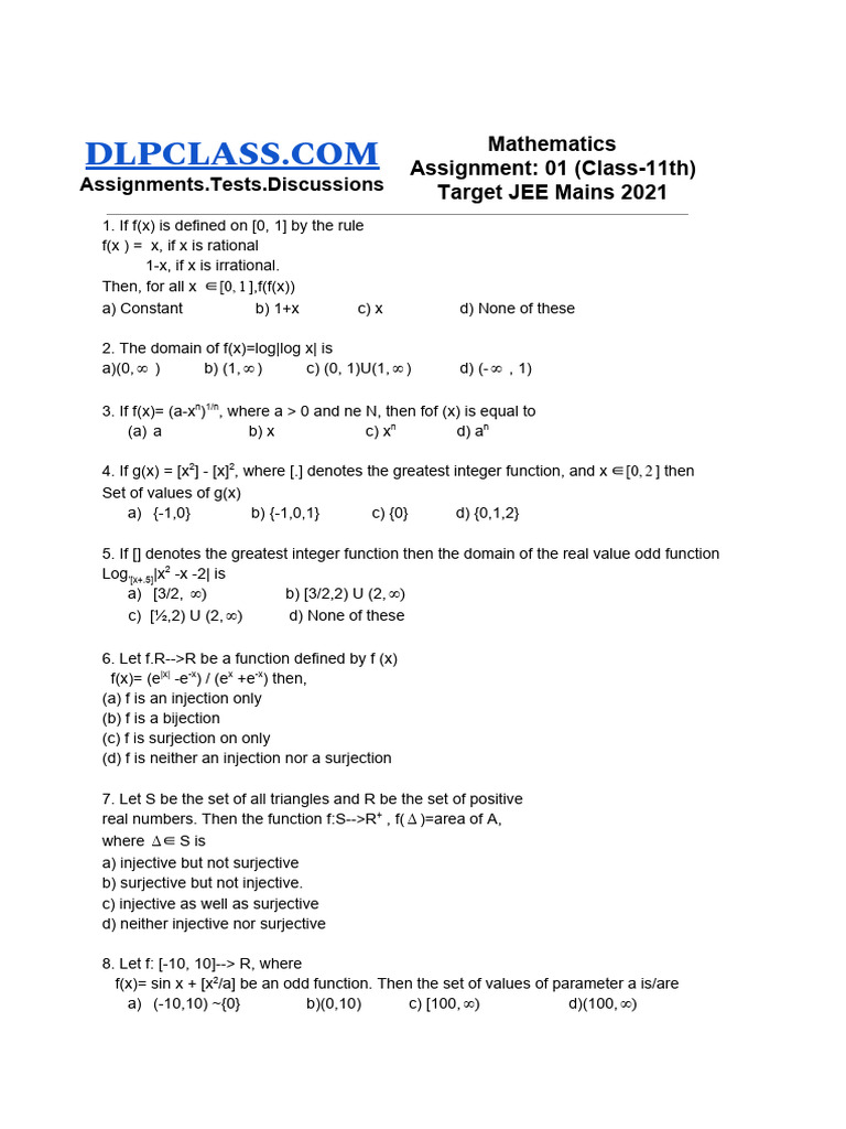 JEE Mains 2021 Math Assignments Guide | PDF | Function (Mathematics ...