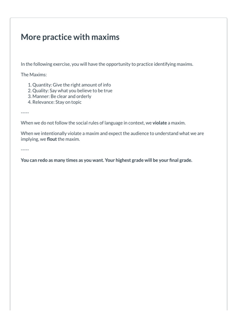 Practice Identifying Maxims in Dialogue | PDF