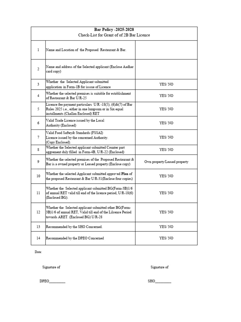 Bar Licence Application Checklist | PDF | License