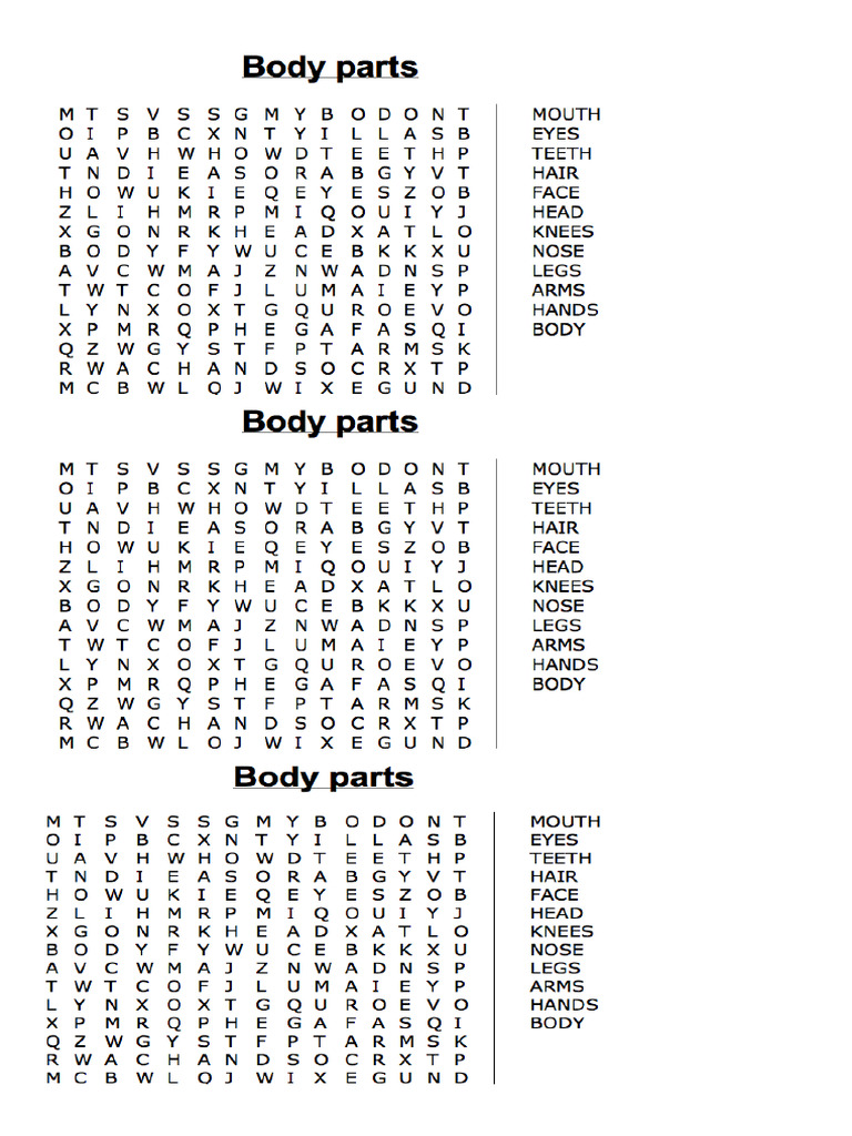 Body Parts Wordsearch | PDF