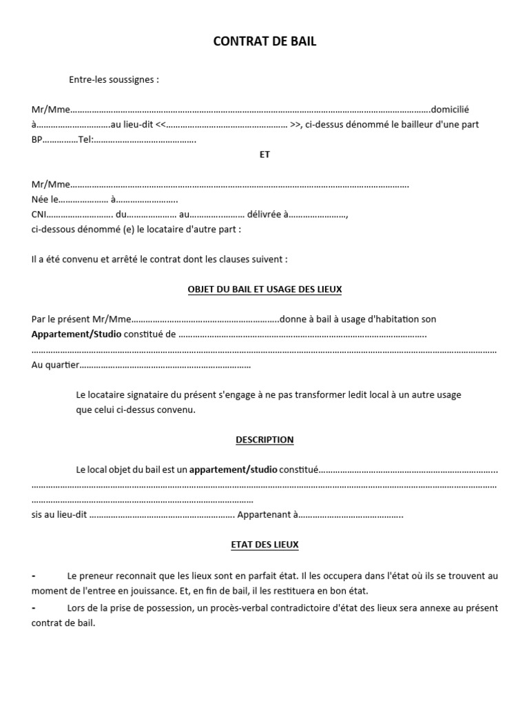 Contrat de Bail : Conditions et Engagements | PDF | Droit des biens ...