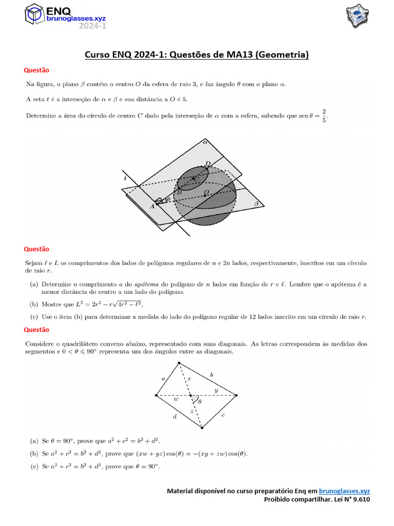 Questões de Geometria para ENQ 2024-1 | PDF