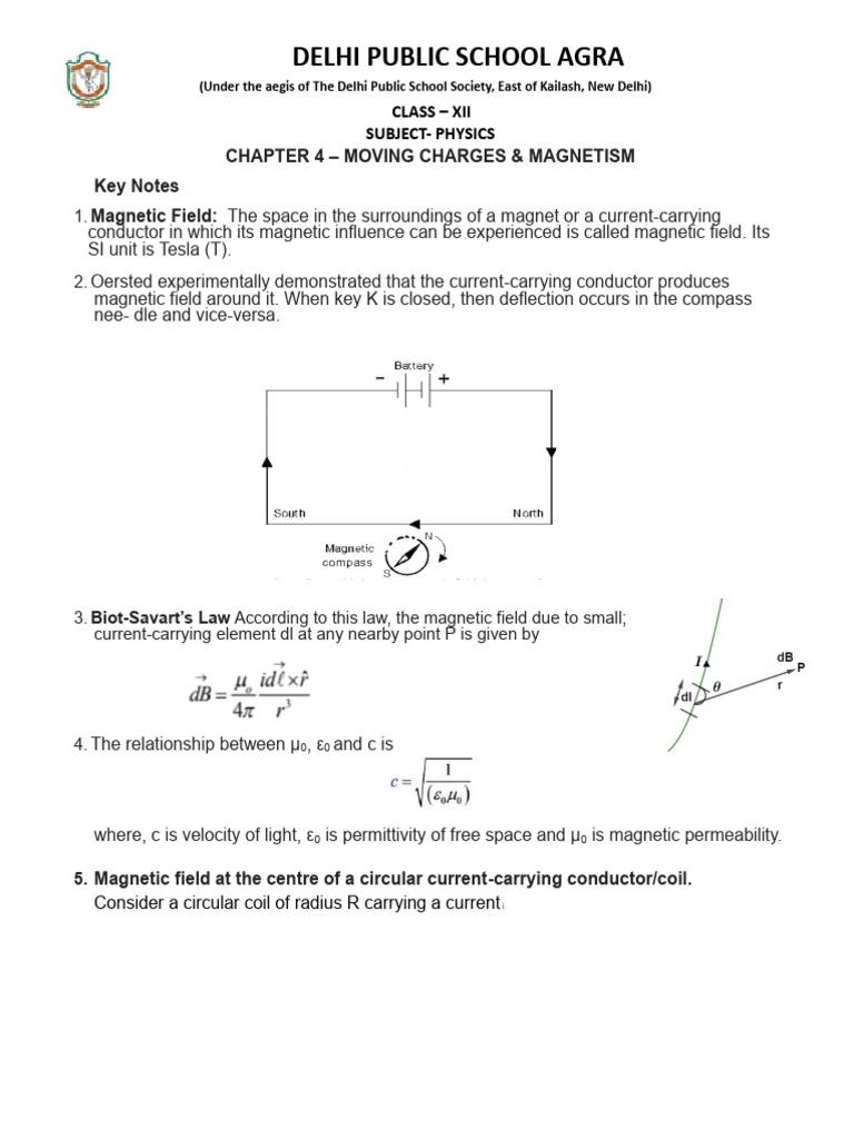 Keynotes CH 4 Moving Charges and Magnetism | PDF | Magnetic Field ...