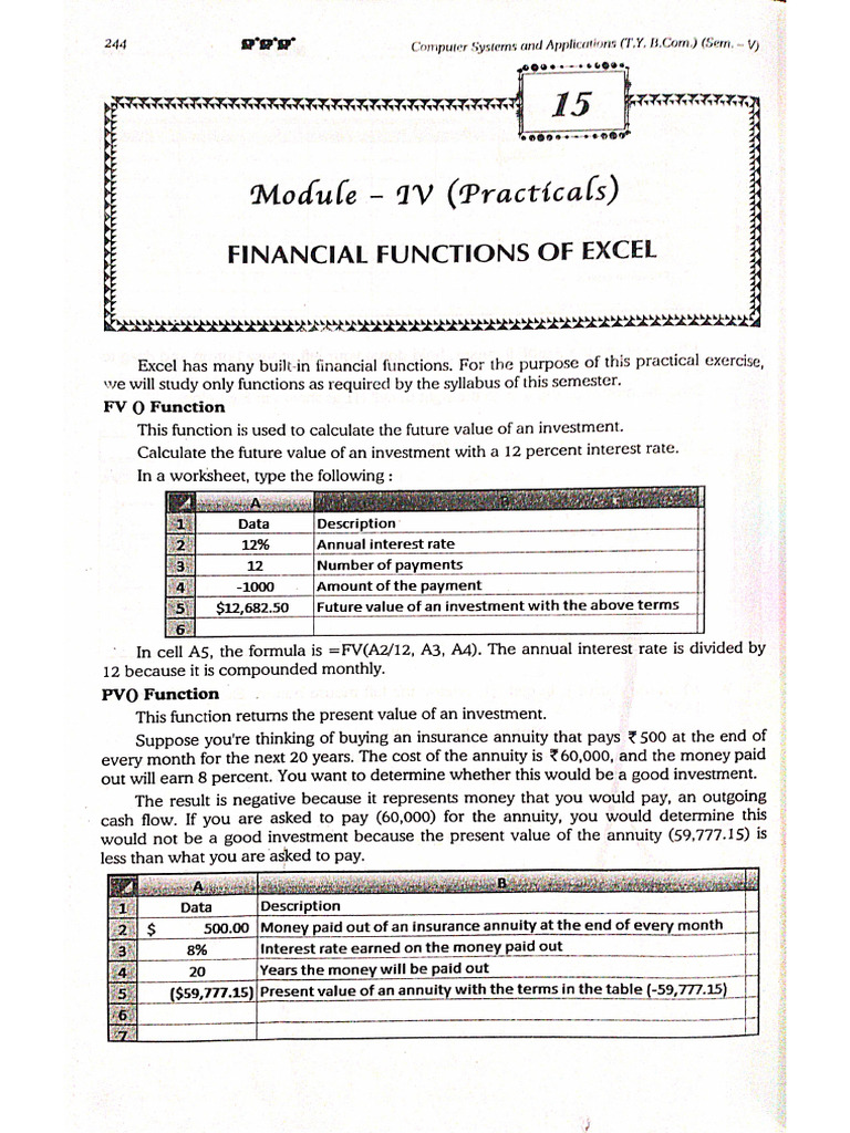 Financial Functions of Excel | PDF