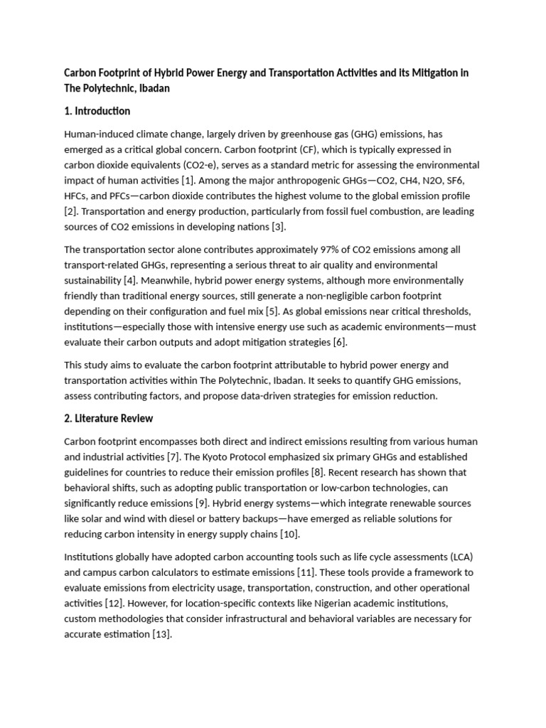 Carbon Footprint of Hybrid Energy in Ibadan | PDF | Carbon Footprint ...