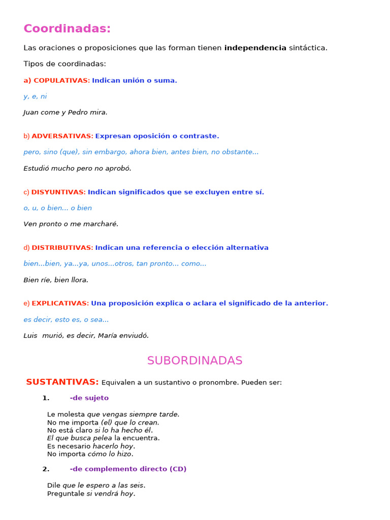 Tipos de oraciones coordinadas y subordinadas | PDF | Mecánica del ...
