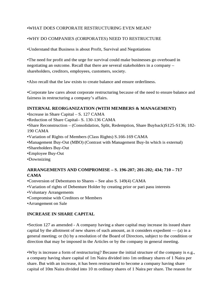 Corporate Restructuring Explained | PDF | Liquidation | Preferred Stock