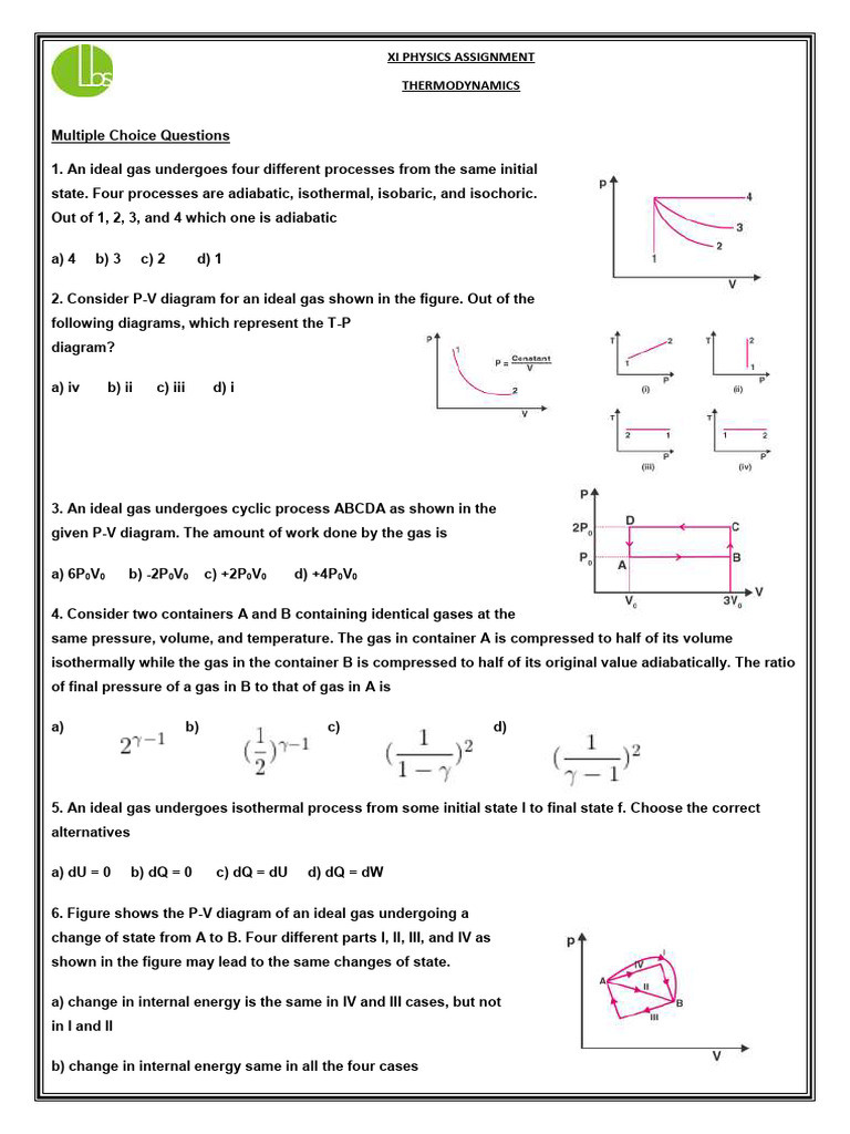 Thermodynamics MCQs and Case Studies | PDF | Gases | Quantity