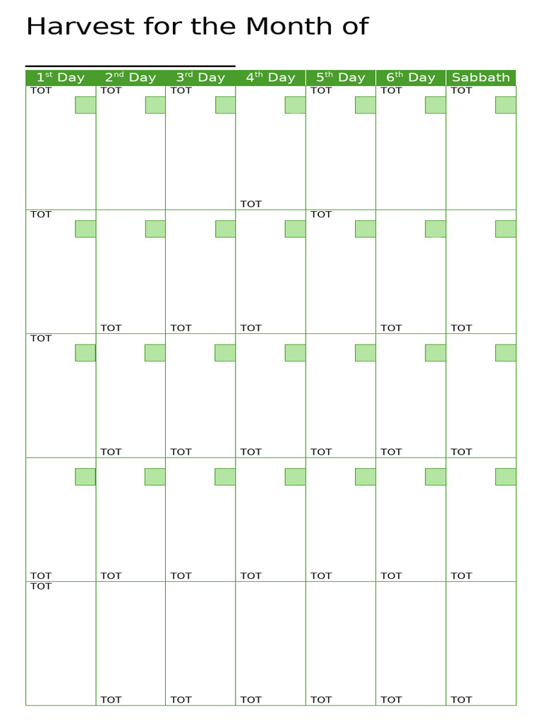 Blank Harvest Calendar | PDF