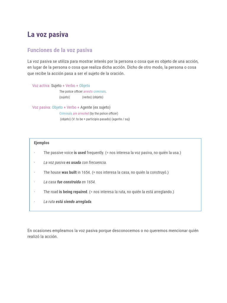 Uso y formación de la voz pasiva | PDF | Semántica | Mecánica del lenguaje