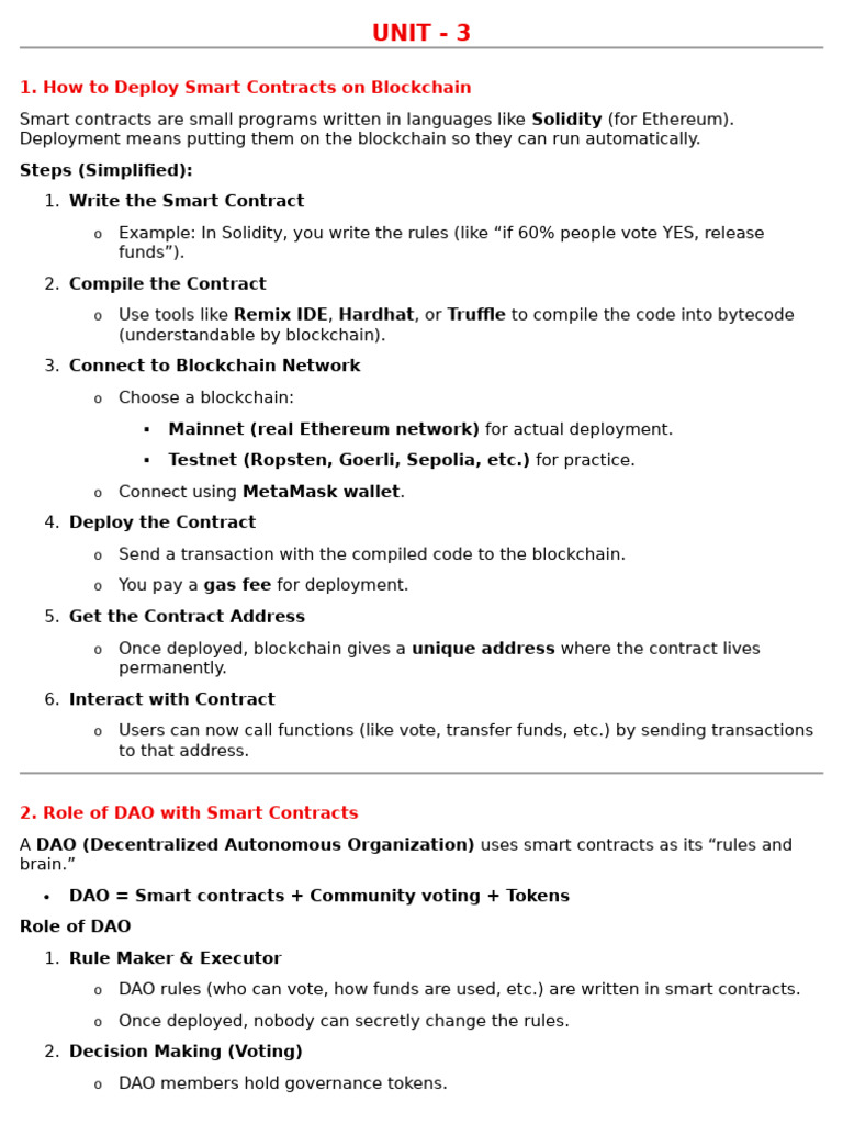 Deploying Smart Contracts & DAOs Explained | PDF