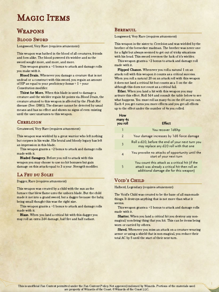 Unique Magic Weapons and Abilities | PDF | Sword