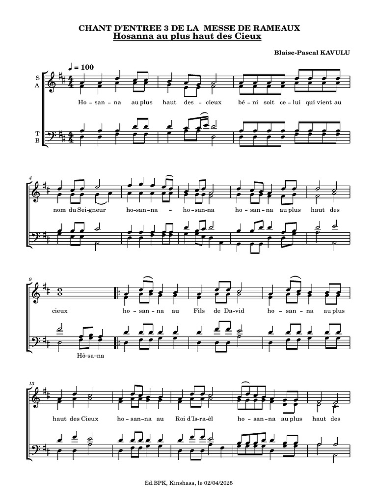 Hosanna au Plus Haut des Cieux | PDF