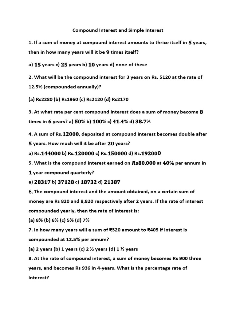 Compound and Simple Interest Problems | PDF | Compound Interest | Interest