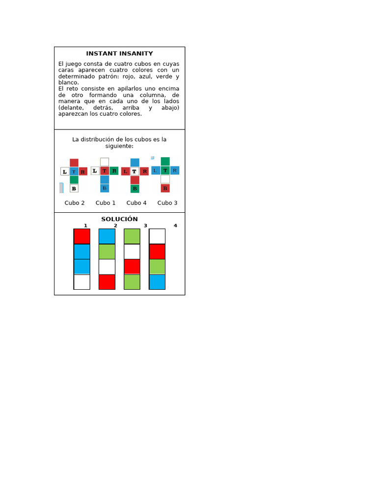 Instrucciones Instant Insanity | PDF