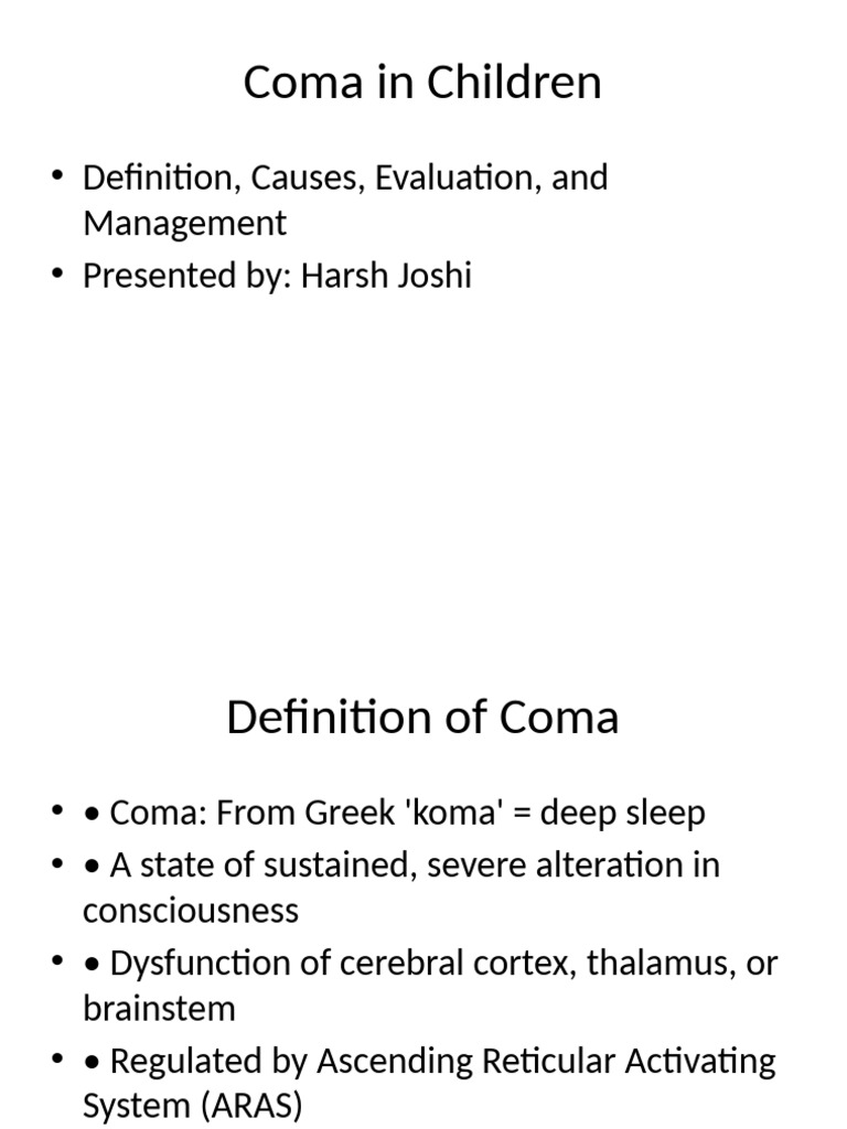 Coma in Children: Causes and Management | PDF | Coma | Neurological ...