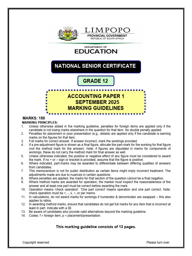Grade 12 Accounting P1 Memo Sept 2025 | PDF | Equity (Finance) | Dividend