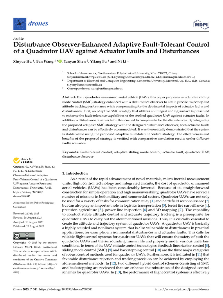 Fault-Tolerant Control for Quadrotor UAVs | PDF | Unmanned Aerial ...