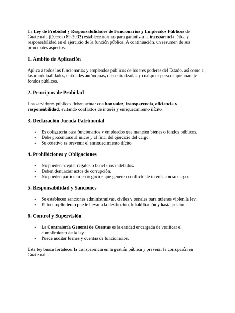 Ley de Probidad en Funcionarios Públicos | PDF