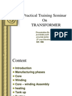 Practical Training Seminar On Transformer: Presentation by Jayesh Jain Anand Soni 2 Year Electrical EX-408