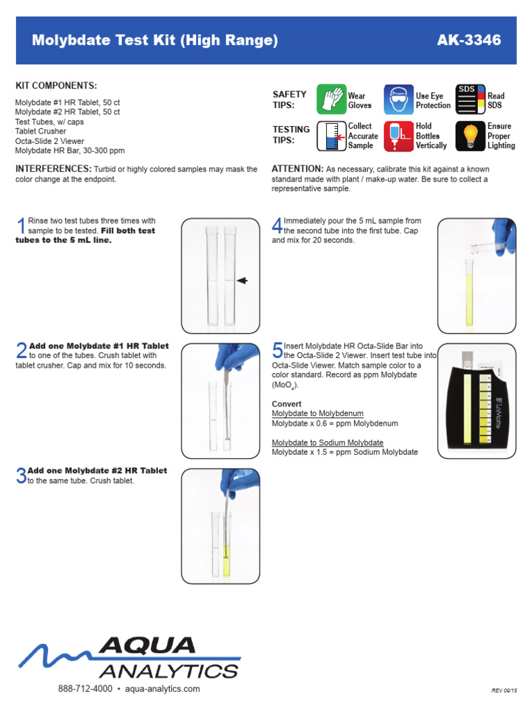 Molybdate Test Kit Instructions | PDF | Molybdenum