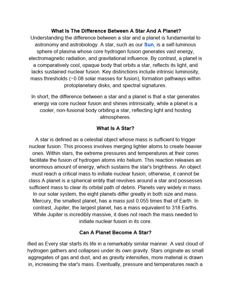 Differences Between Stars and Planets | PDF | Stars | Planets