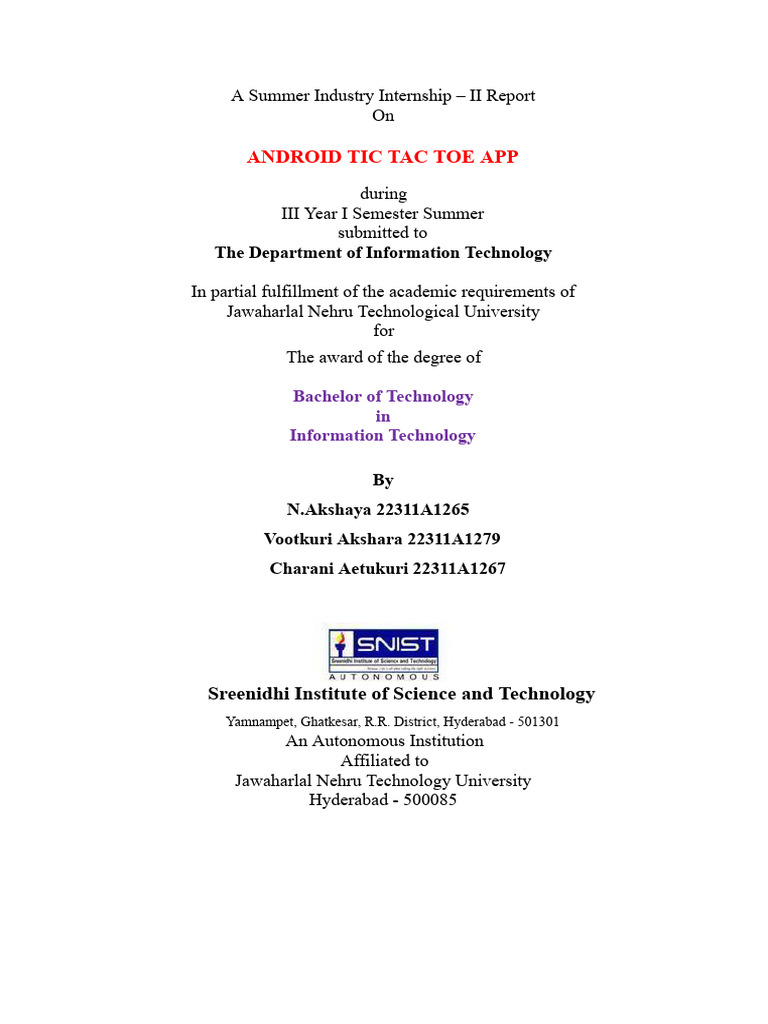 Android Tic Tac Toe App Internship Report | PDF | Android (Operating ...