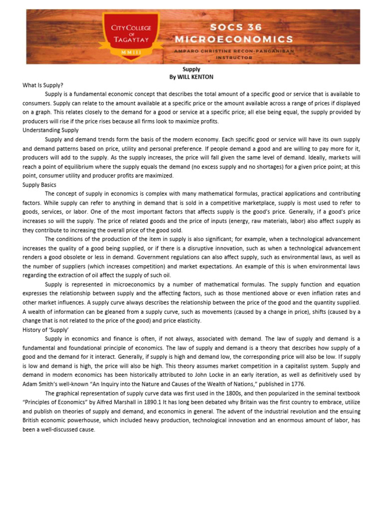 Understanding Supply in Economics | PDF | Supply (Economics) | Supply ...