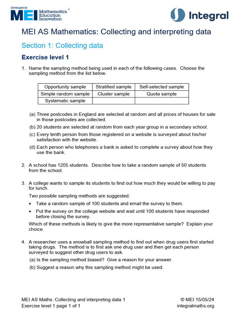 AS Maths: Data Collection Methods | PDF