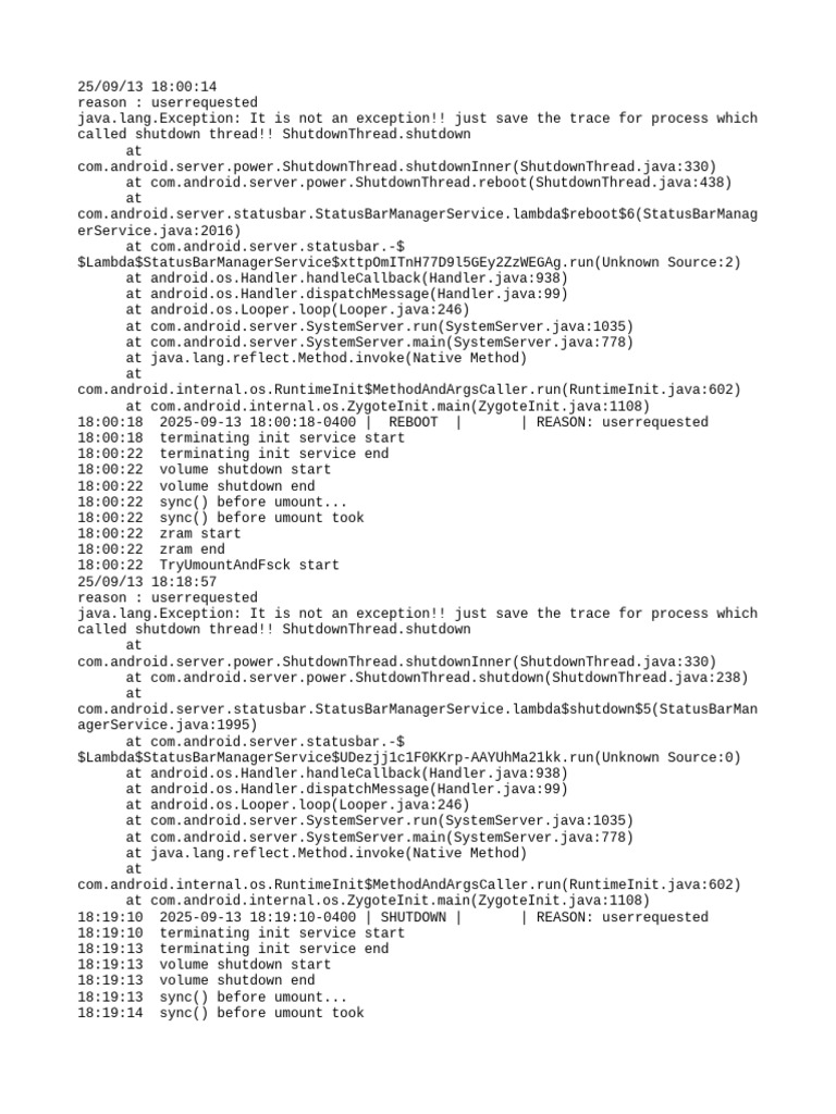 Android Shutdown and Reboot Logs | PDF | System Software | Computer ...