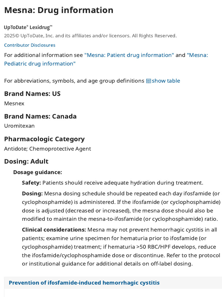 Mesna Dosing Guidelines for Chemotherapy | PDF | Dose (Biochemistry ...