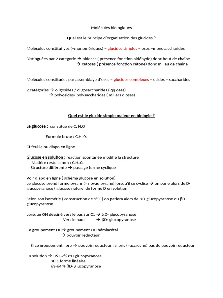 Comprendre les glucides et osides en biologie | PDF | Glucose | Glucide