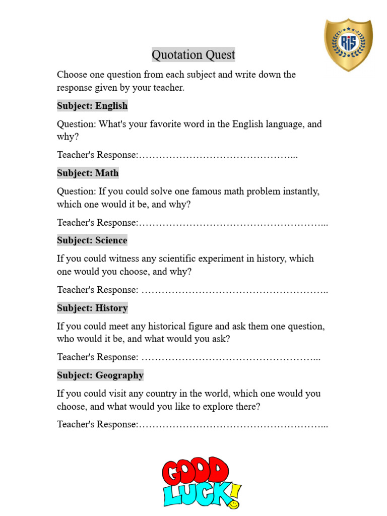 Teacher's Favorite Questions by Subject | PDF