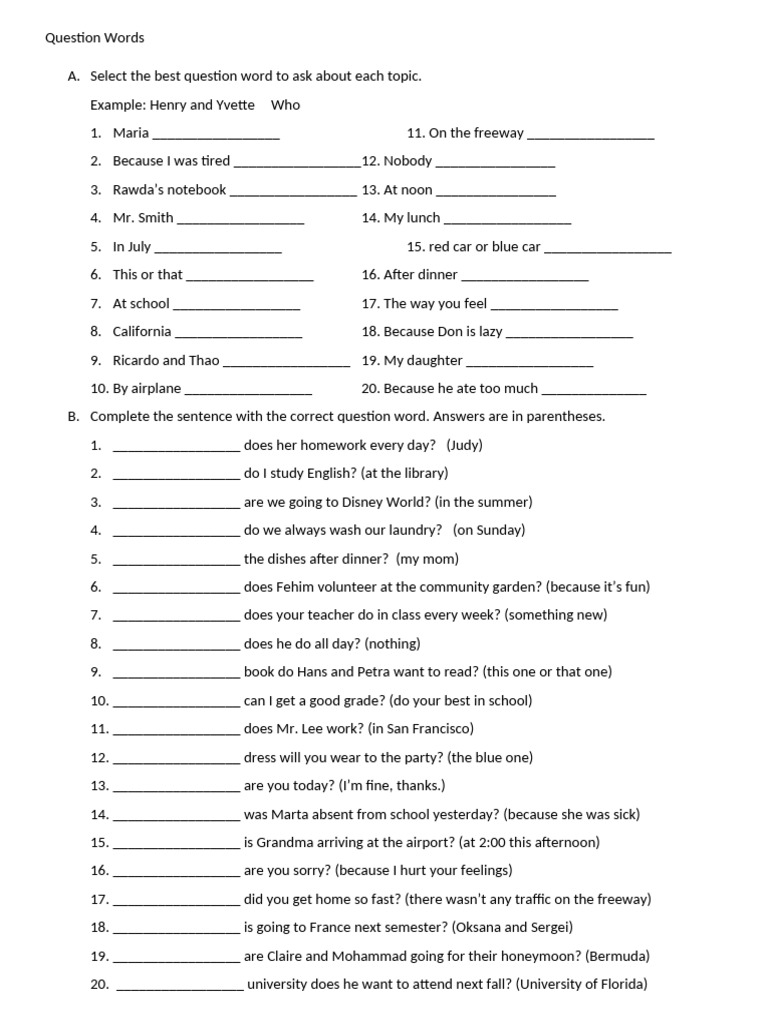 Question Words Practice Exercises | PDF | Chess Openings | Chess Theory