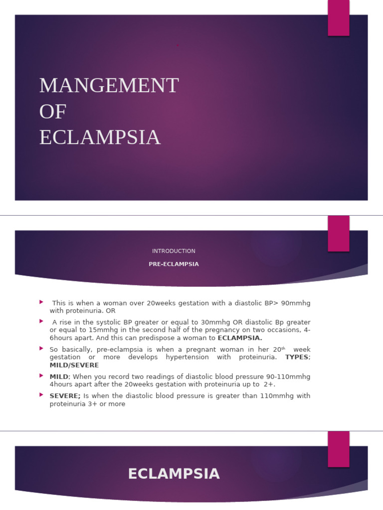 Management of Eclampsia | PDF | Hypertension | Medical Specialties