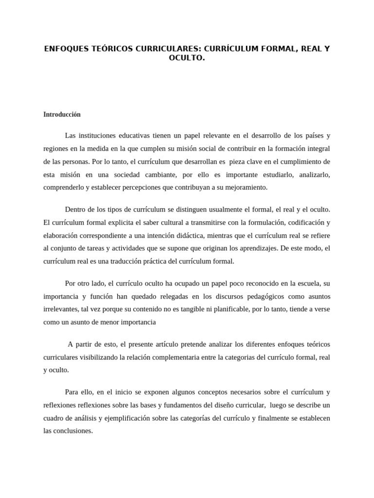 Enfoques del Currículum: Formal, Real y Oculto | PDF | Plan de estudios ...