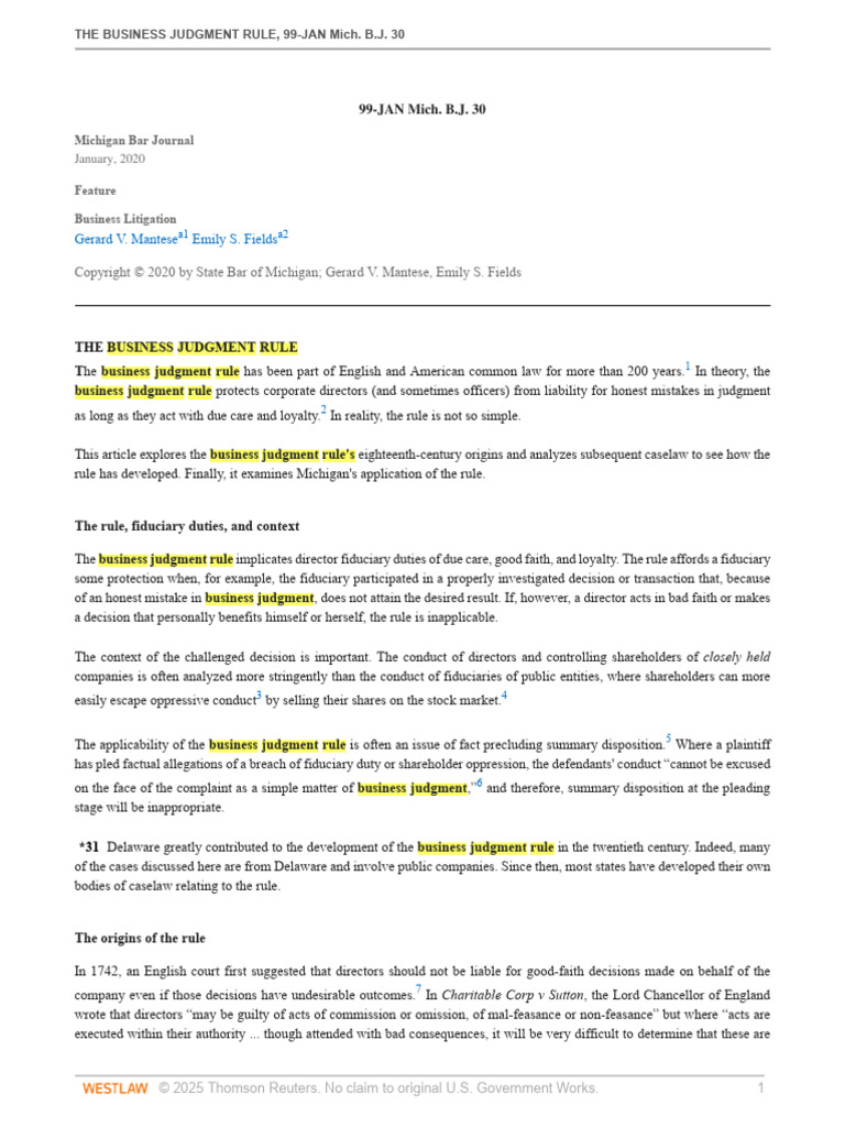 Understanding the Business Judgment Rule | PDF | Business Law | Common Law