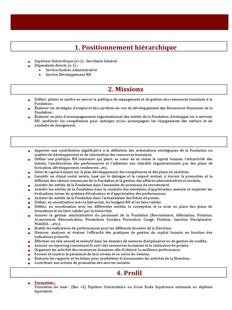 Fiche de Poste : Directeur Capital Humain | PDF | Gestion des ...