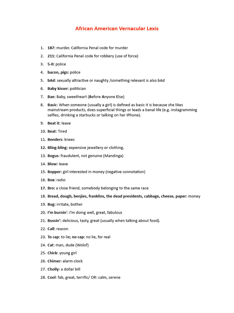 African American Slang Lexicon | PDF