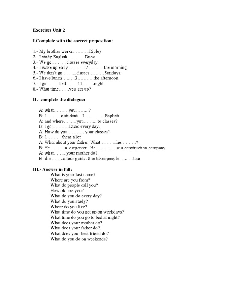 Preposition and Dialogue Exercises | PDF