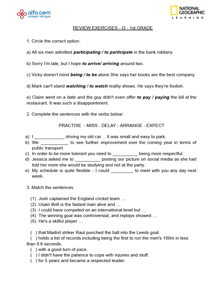 1st Grade Review Exercises Guide | PDF