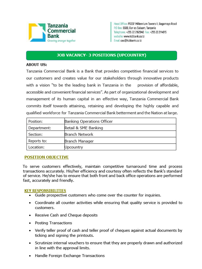 Banking Operations Officer Vacancy | PDF | Banks | Cheque