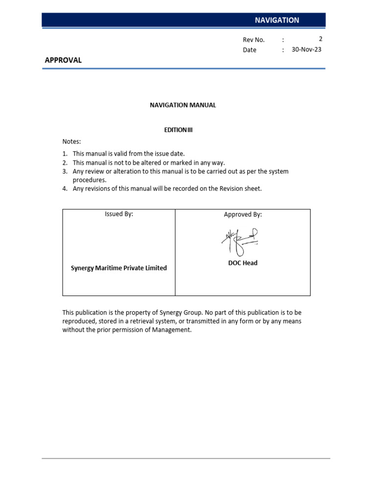 Navigation Manual - Synergy Maritime | PDF | Navigation | Shipping