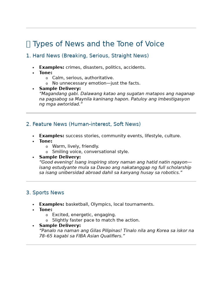 Types of News in Broadcasting | PDF