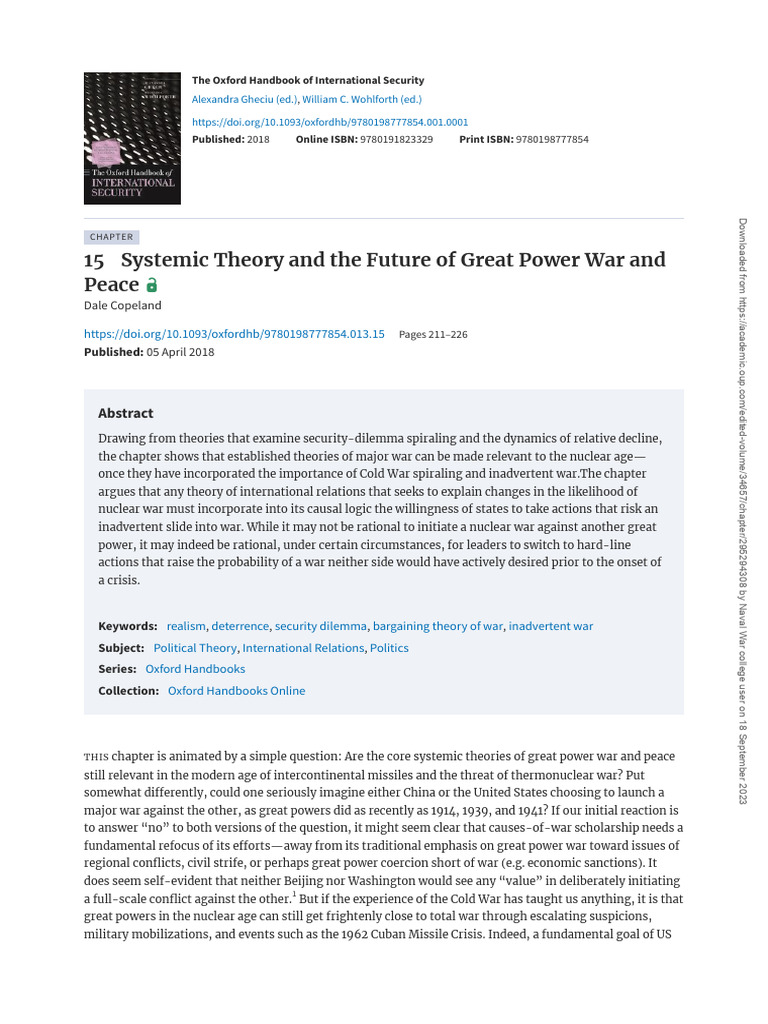 15 Systemic Theory and The Future of Great Power War and Peace | PDF ...